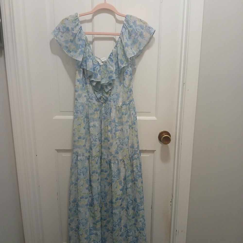 Lucy Paris Blue, White, Yellow Floral Dress Size SMALL LIKE NEW